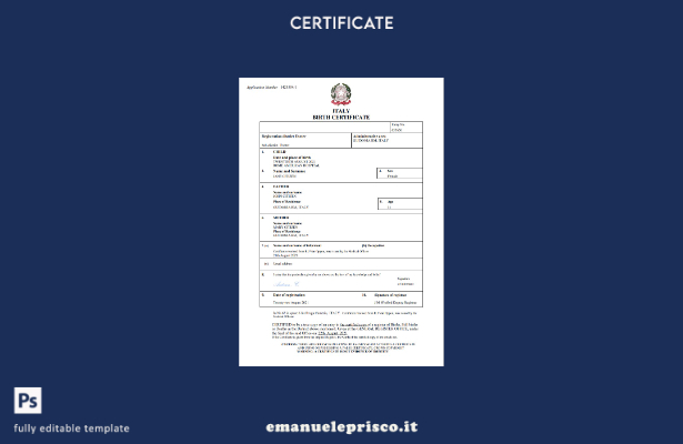 stile verificato Certificato di nascita in Italia Modello Word e PDF, modello co